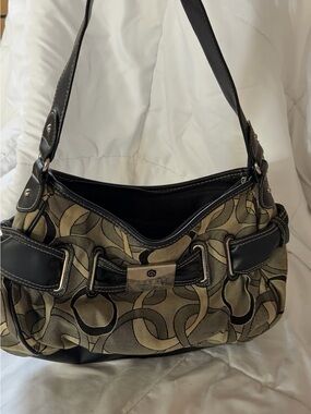 Signature Pattern Olive Green Shoulder Bag with Black Trim